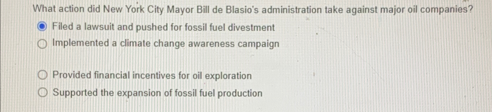  What action did New York City Mayor Bill de Blasio's administration