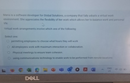  Maria is a software developer for Global Solutions, a company that