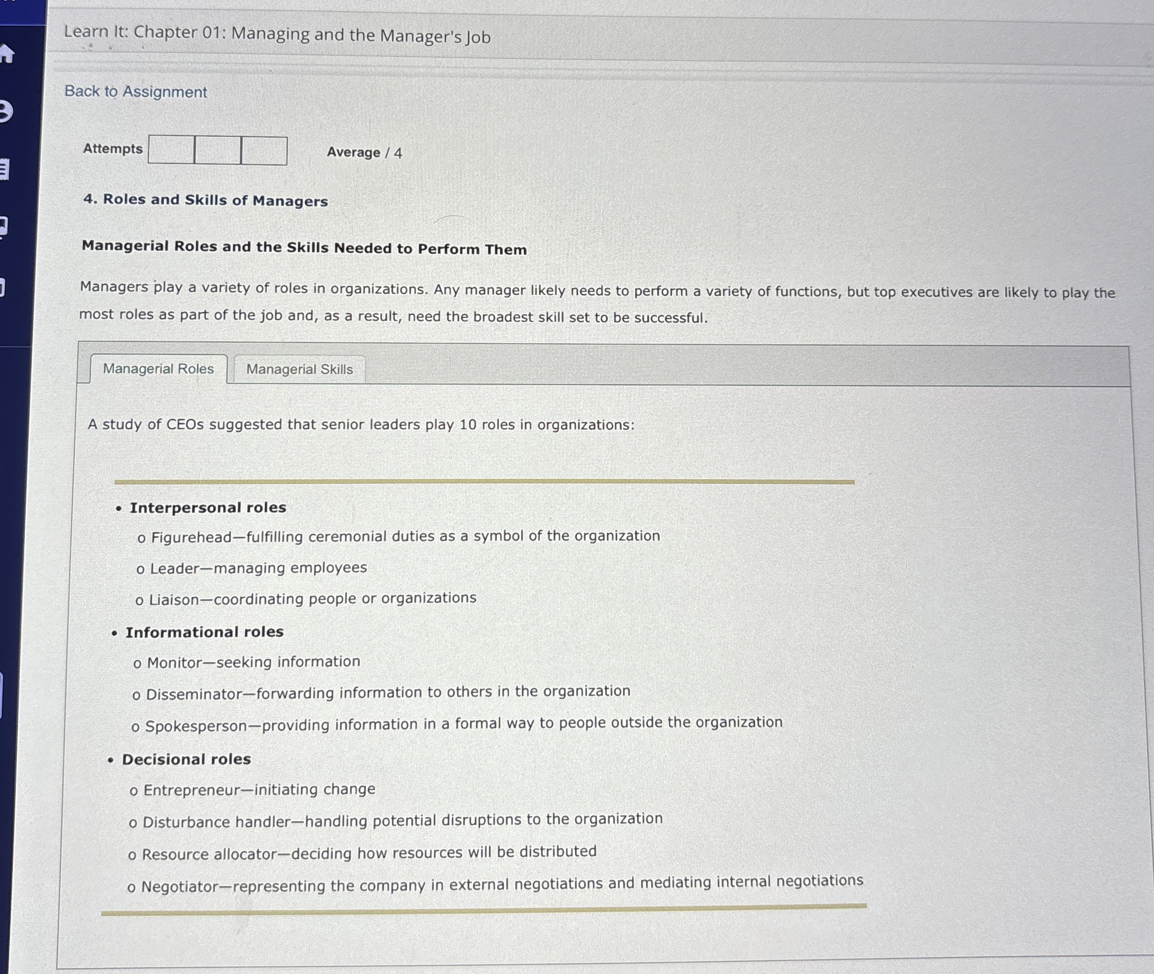  Learn It: Chapter 01: Managing and the Manager's Job Back to
