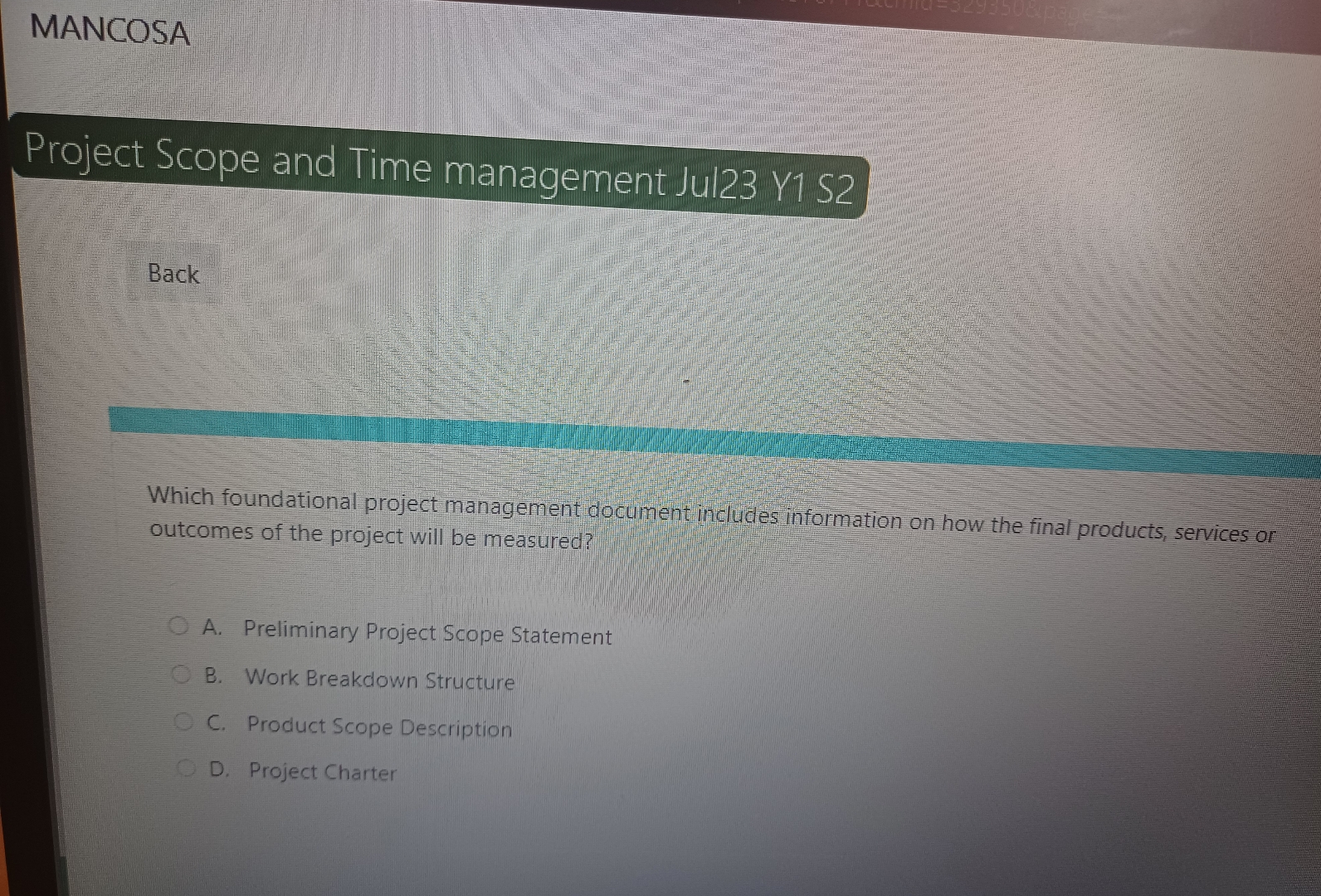  MANCOSA Project Scope and Time management Jul23 Y1 S2 Back Which