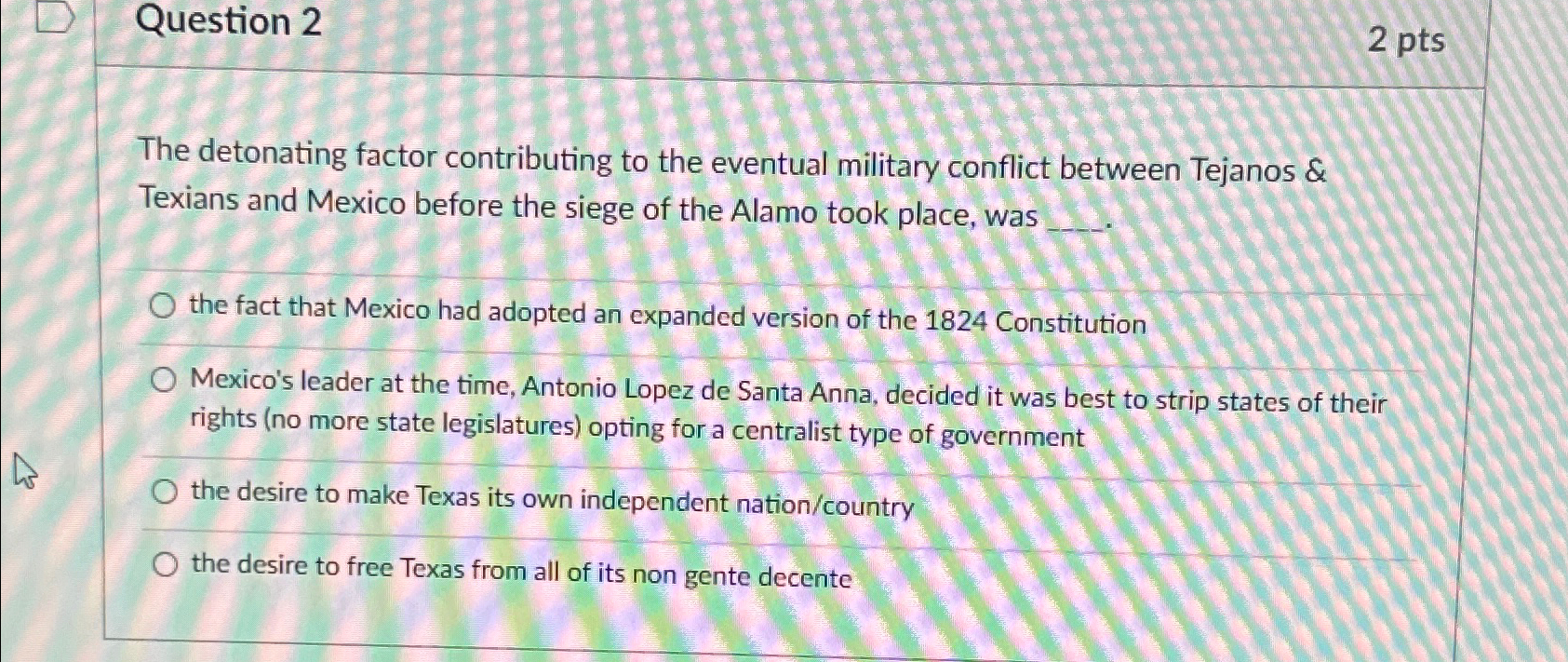 Question 2 2 pts The detonating factor contributing to the eventual