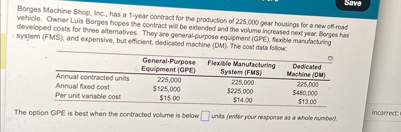  Save Borges Machine Shop, Inc., has a 1-year contract for the