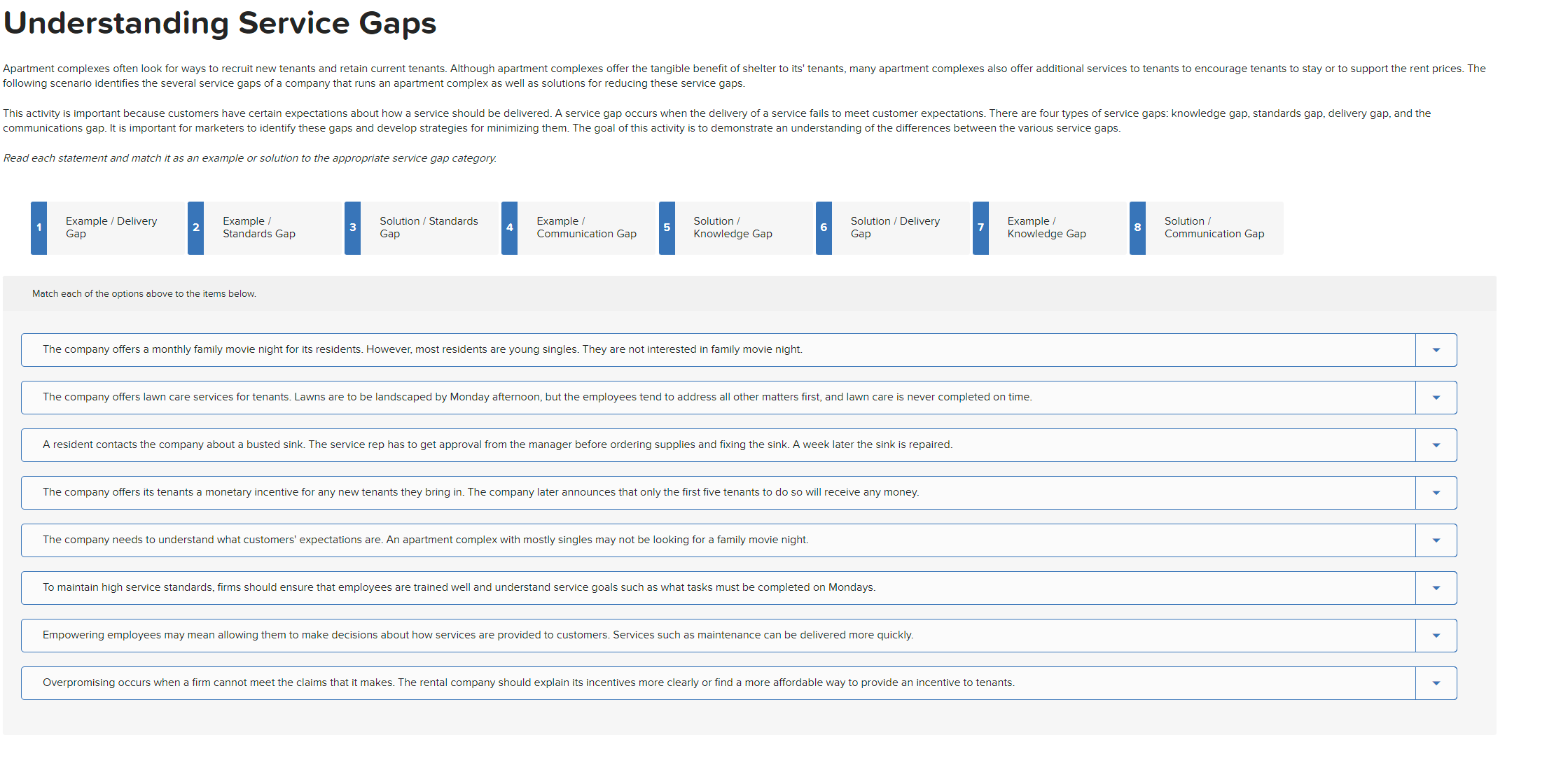 Read each statement and match it as an example or solution