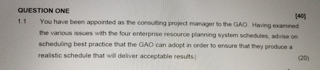  QUESTION ONE 1.1 You have been appointed as the consulting project