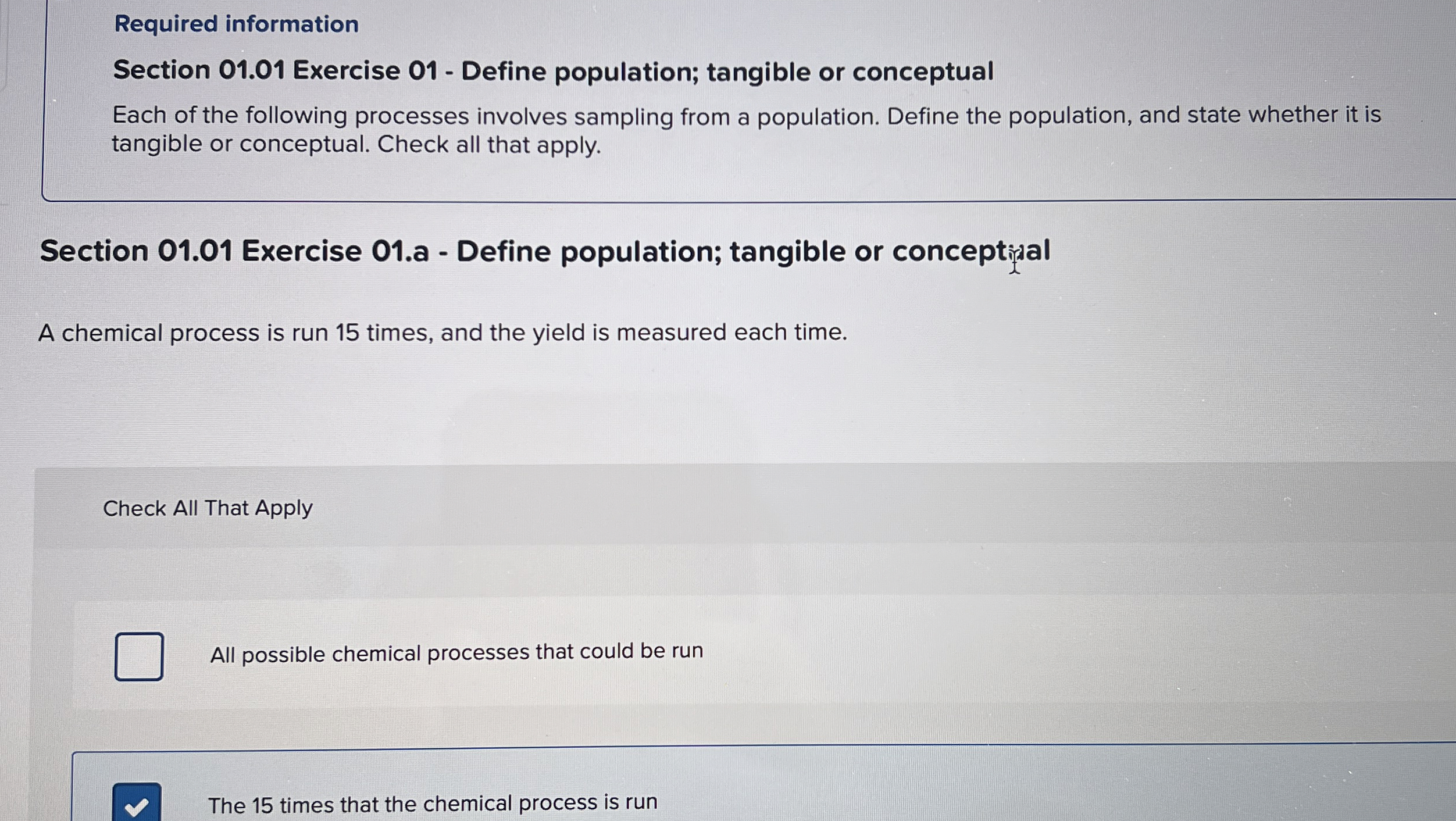 Required information Section 01.01 Exercise 01- Define population; tangible or conceptual