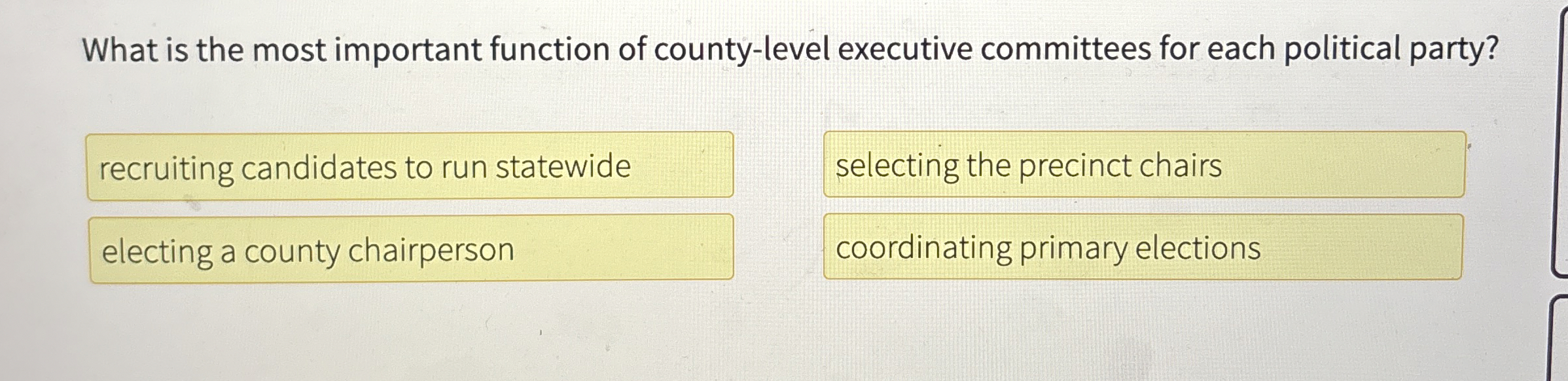  What is the most important function of county-level executive committees for