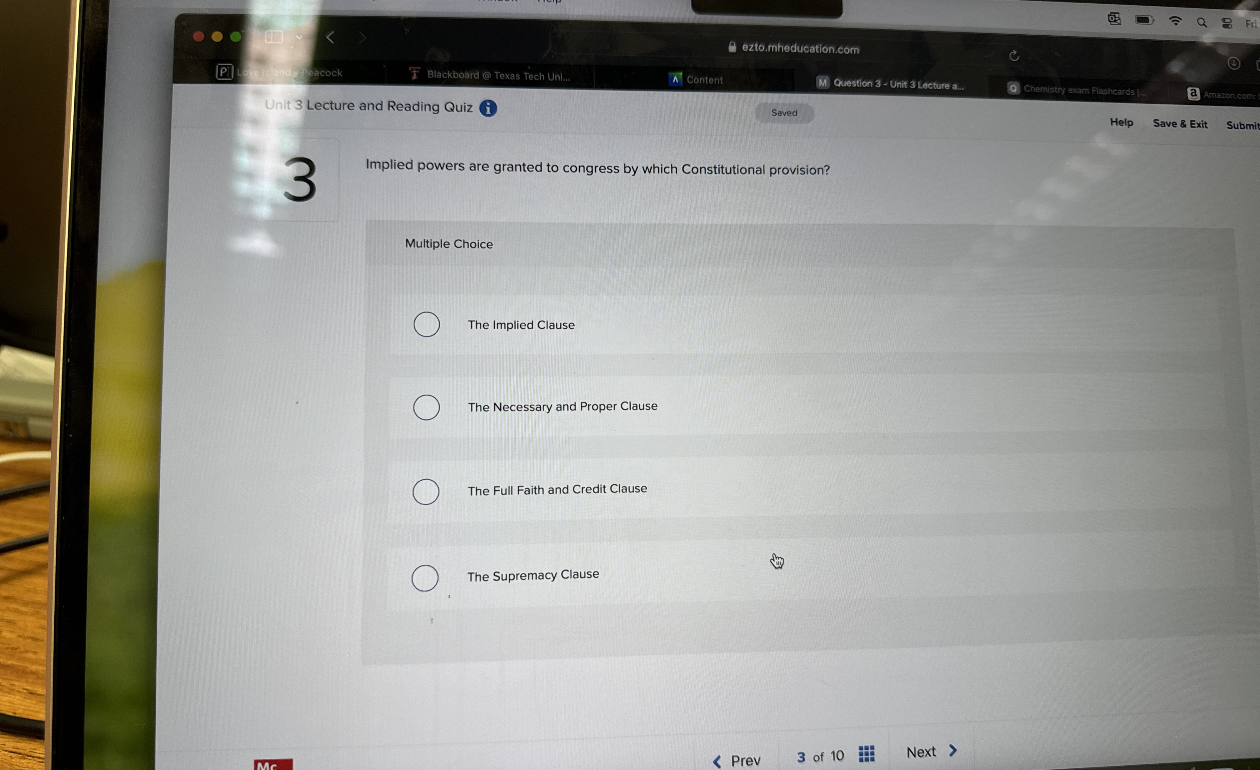  Implied powers are granted to congress by which Constitutional provision? Multiple