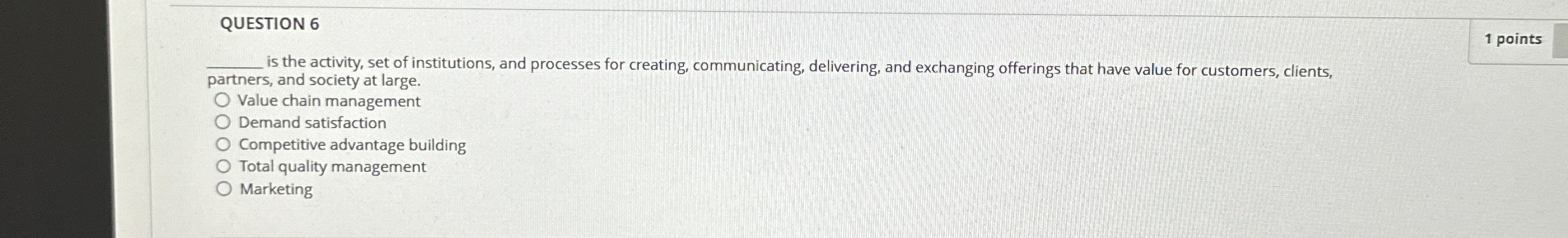  QUESTION 6 1 points q, is the activity, set of institutions,