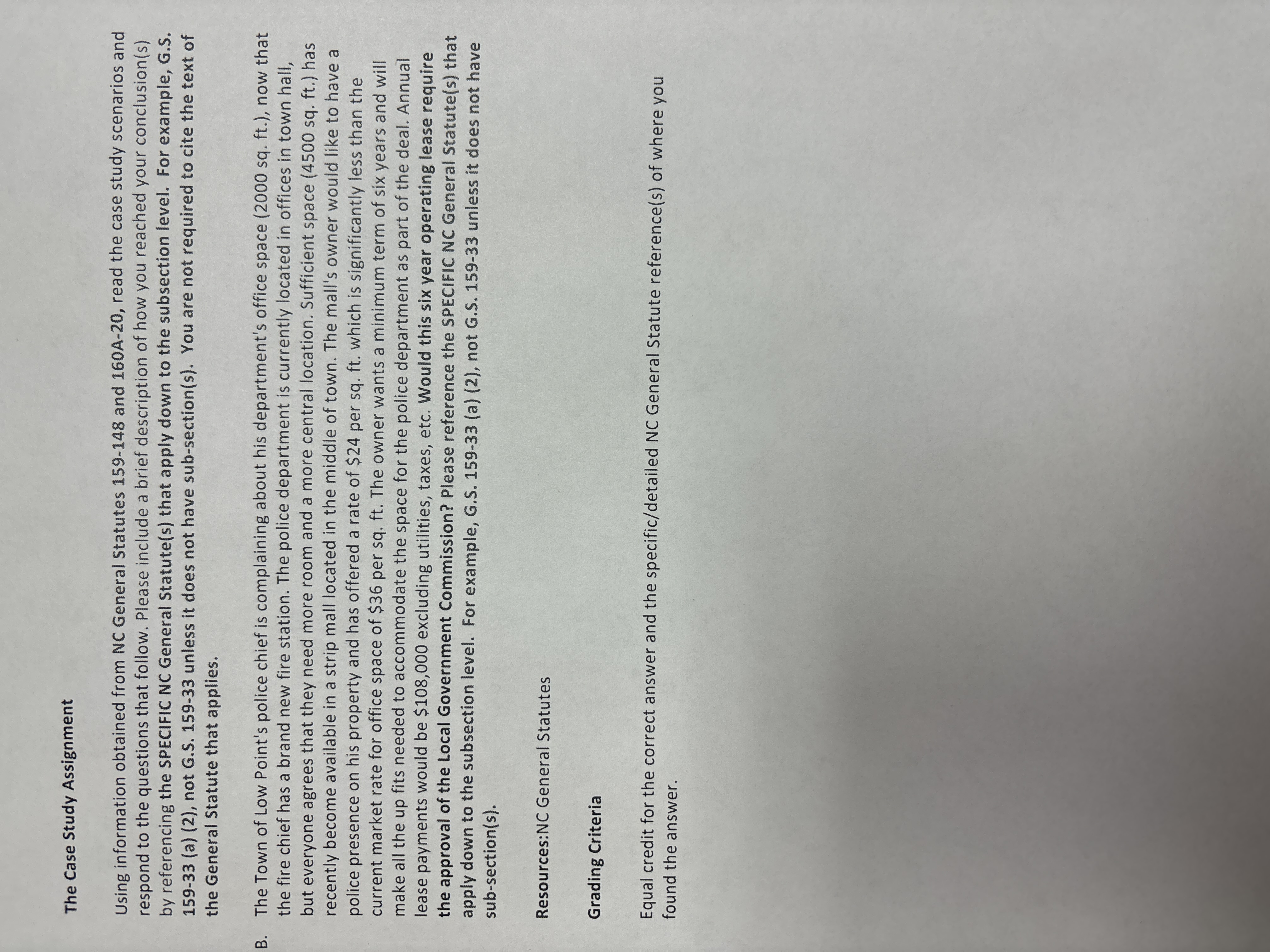  The Case Study Assignment Using information obtained from NC General Statutes