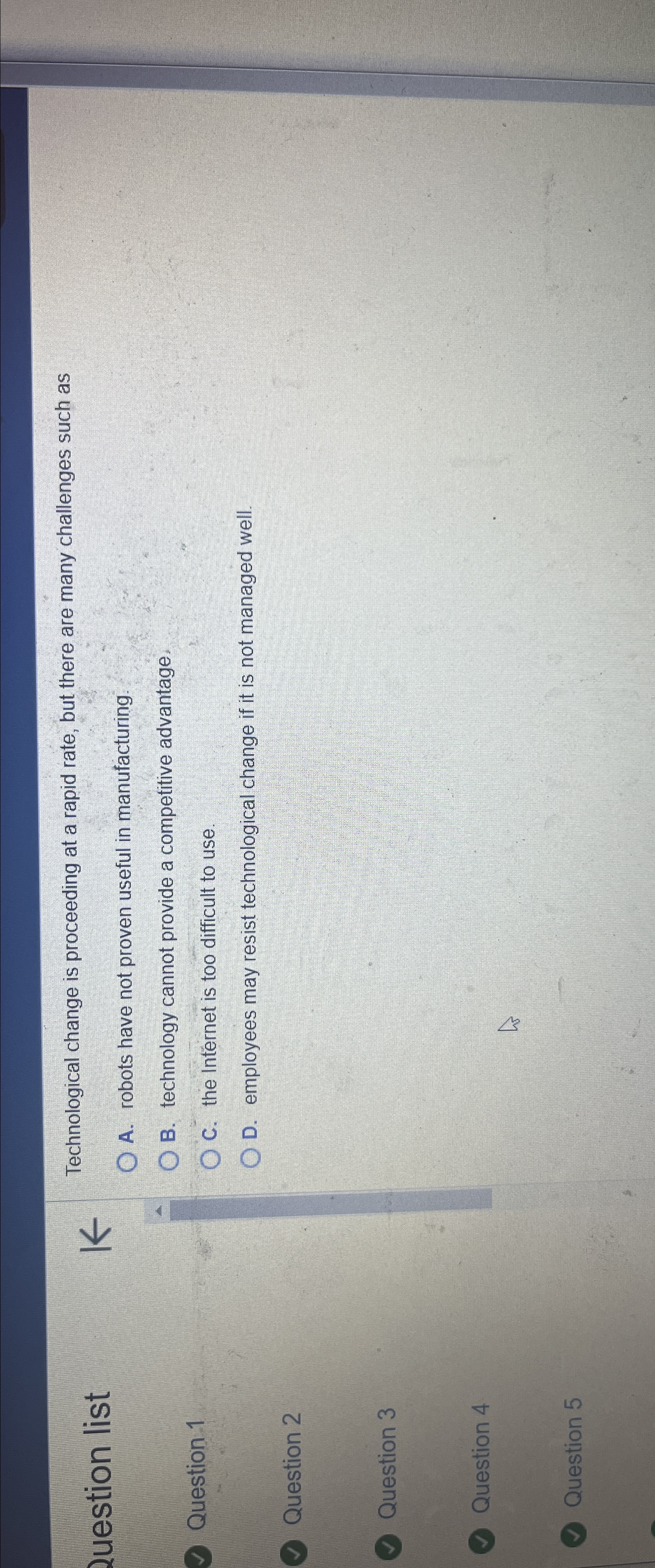  Question list Question 1 Question 2 Question 3 Question 4 Question