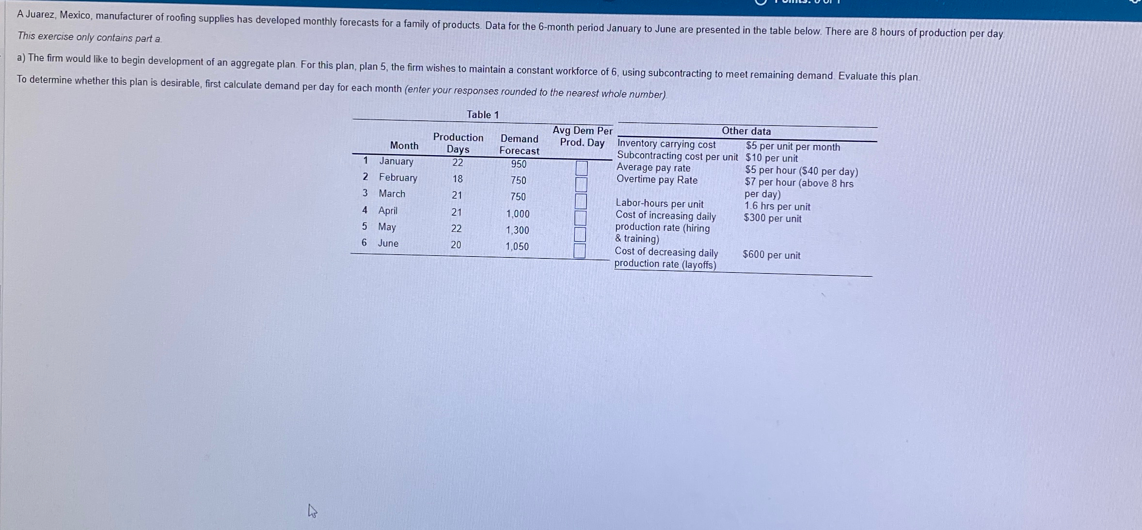  This exercise only contains part a. a) The firm would like