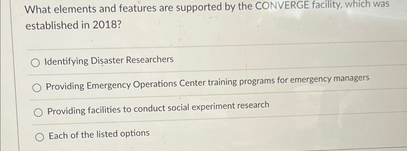  What elements and features are supported by the CONVERGE facility, which