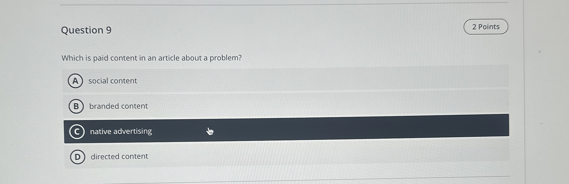  Question 9 Which is paid content in an article about a