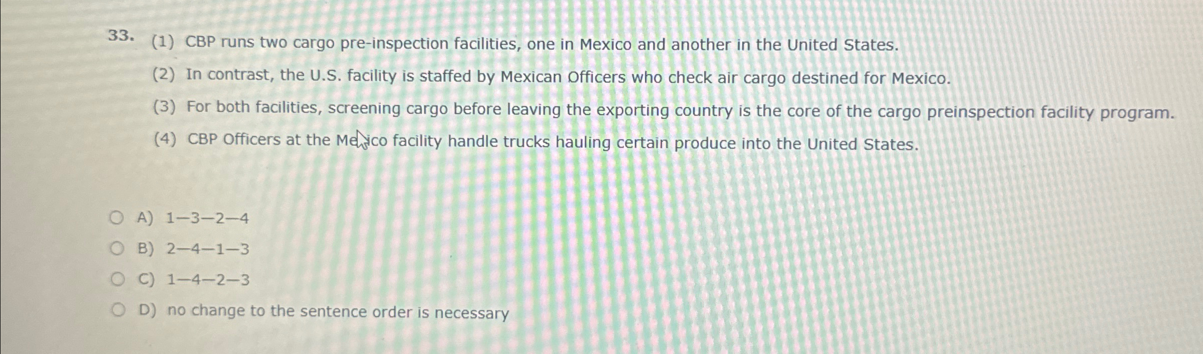  (1) CBP runs two cargo pre-inspection facilities, one in Mexico and
