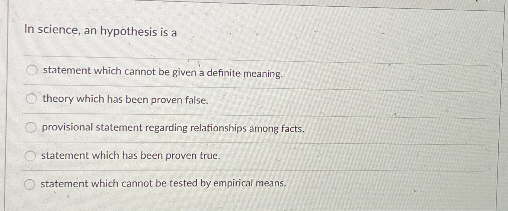  In science, an hypothesis is a statement which cannot be given