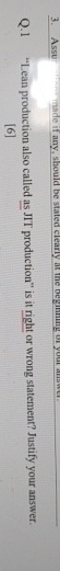  Q.1 "Lean production also called as JIT production" is it right