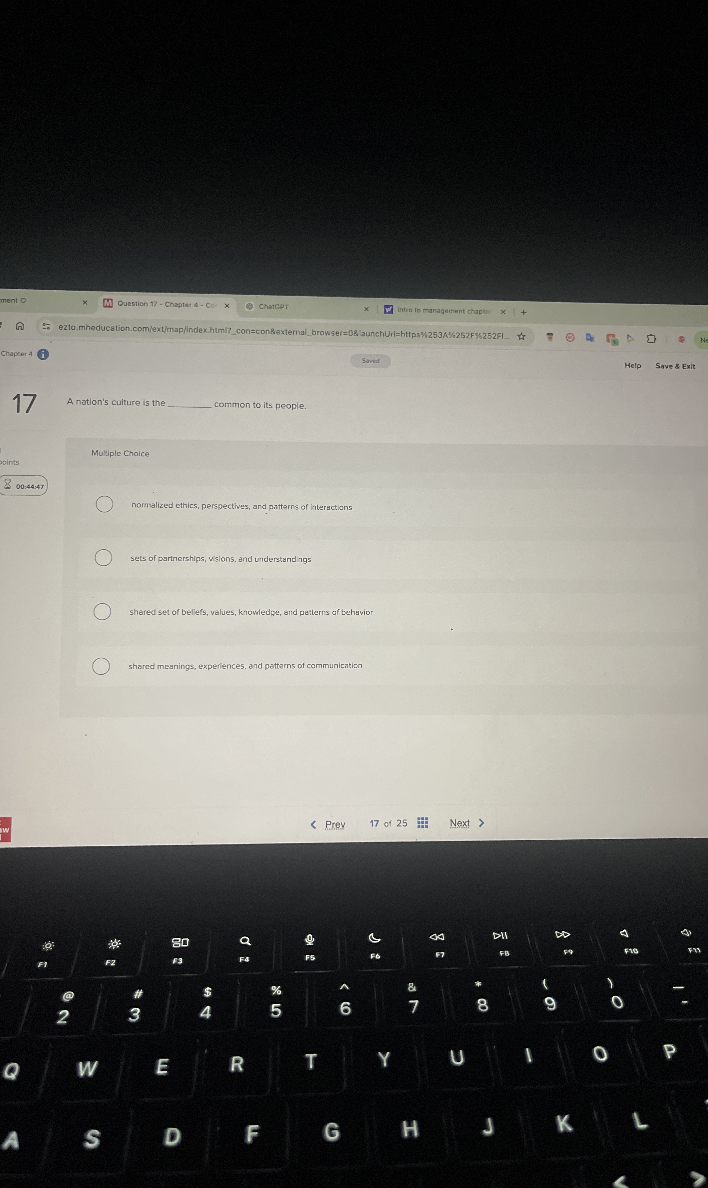  common to its people. Multiple Choice normalized ethics, perspectives, and patterns