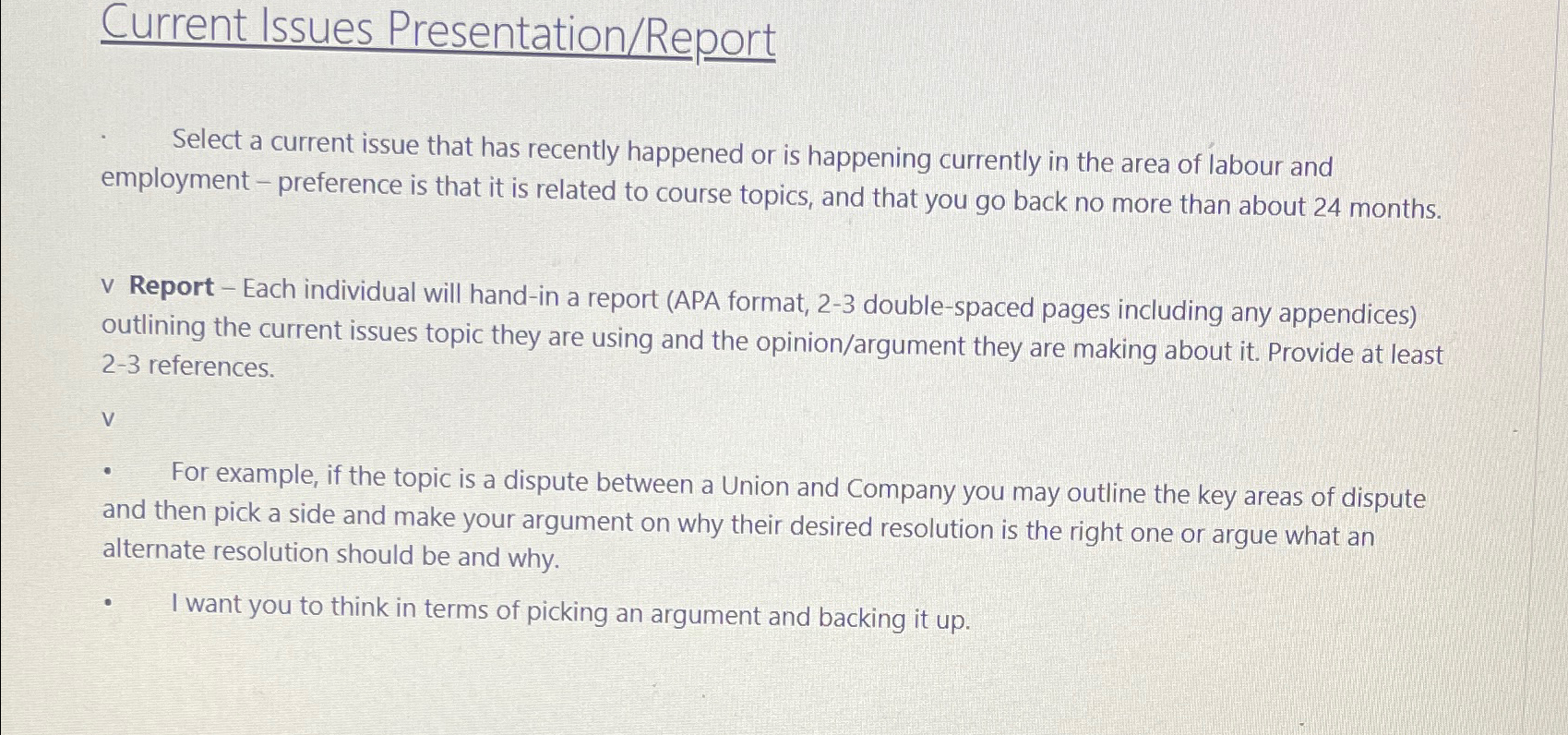  Current Issues Presentation/Report Select a current issue that has recently happened