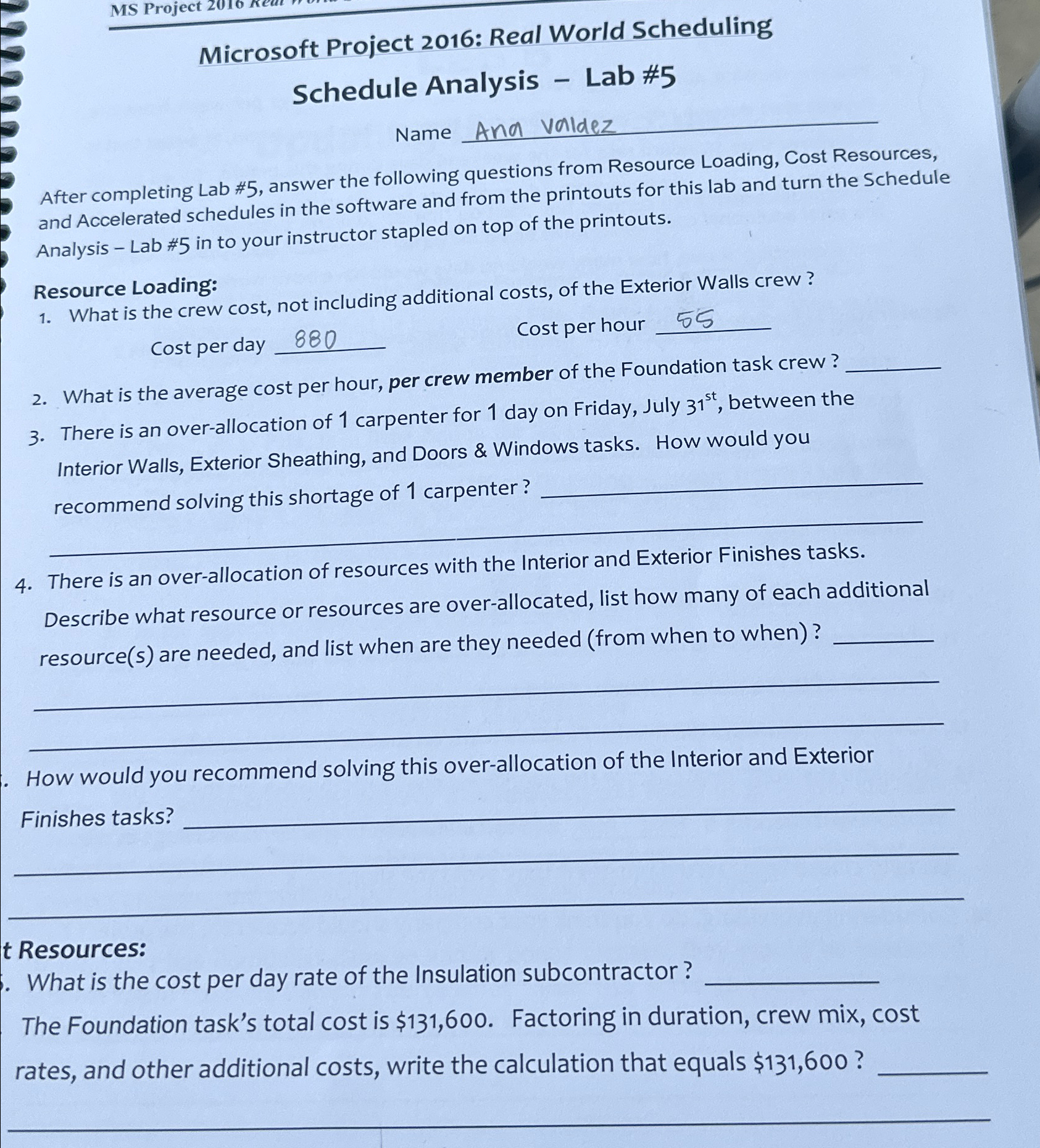  Microsoft Project 2016: Real World Scheduling Schedule Analysis - Lab #5