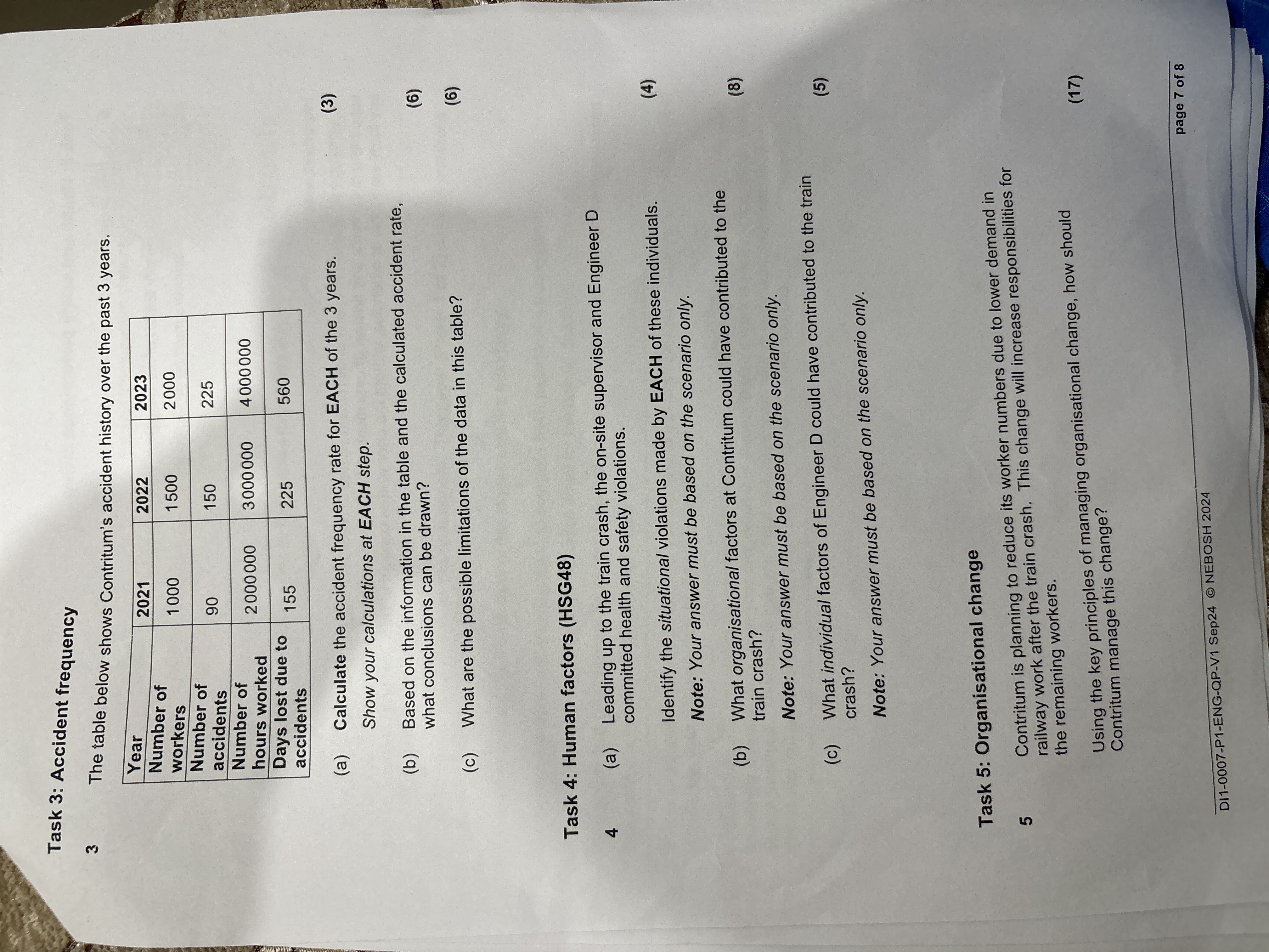  Task 3: Accident frequency 3 The table below shows Contritum's accident