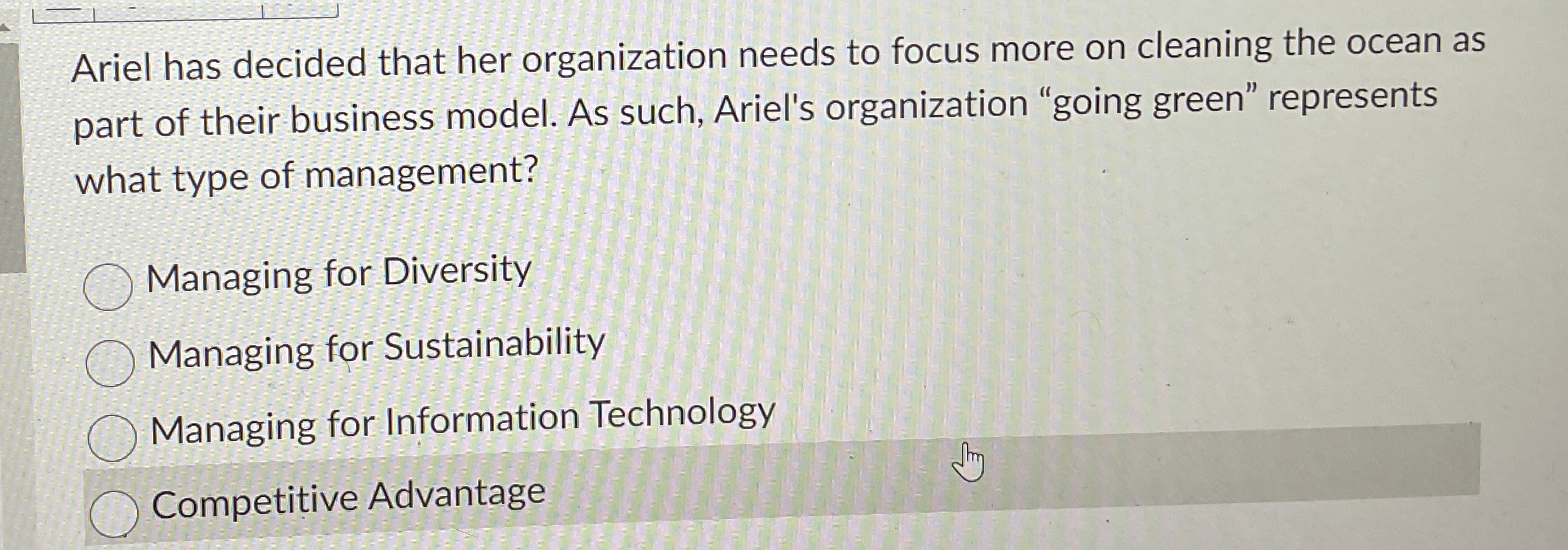  Ariel has decided that her organization needs to focus more on