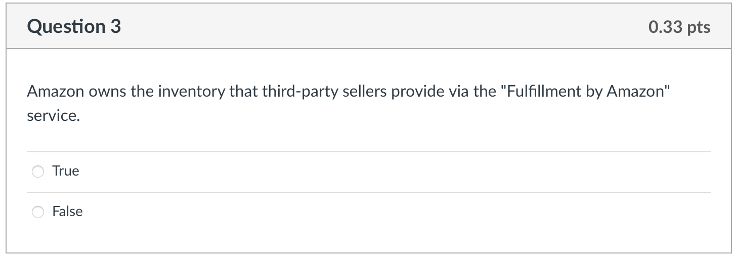  Question 3 Amazon owns the inventory that third-party sellers provide via