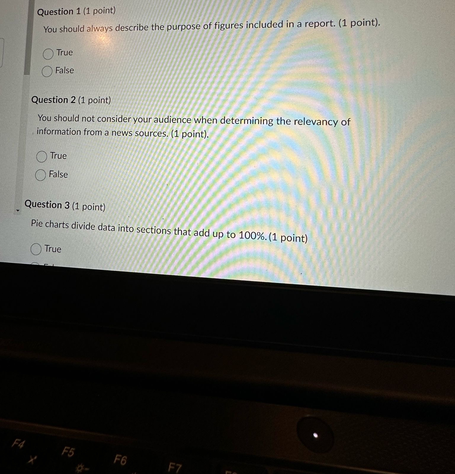  Question 1(1 point) You should always describe the purpose of figures