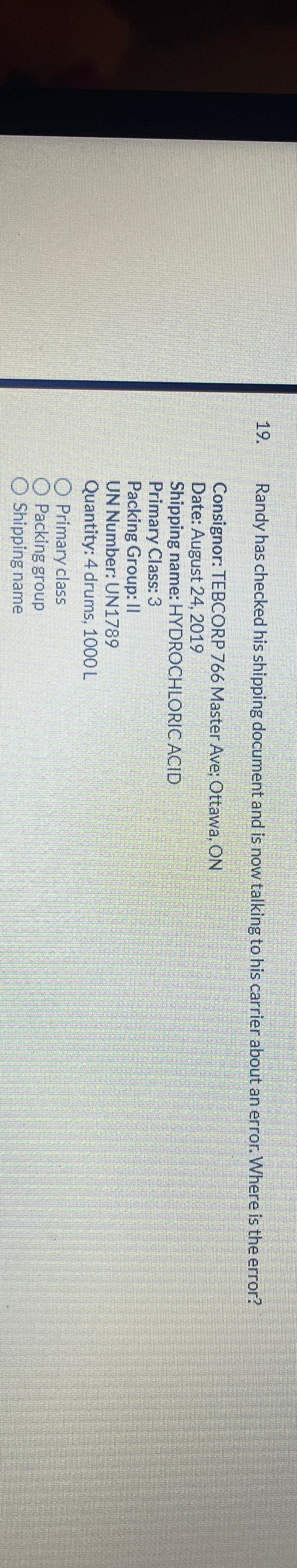  Randy has checked his shipping document and is now talking to