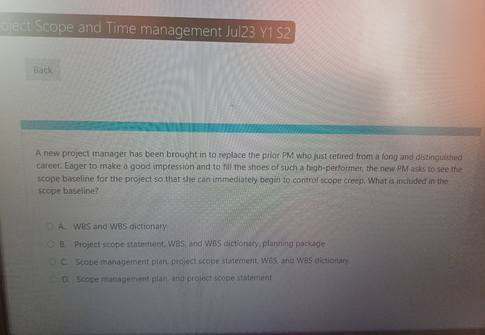  oject Scope and Time management Jul23 Y1 S2 Back A new
