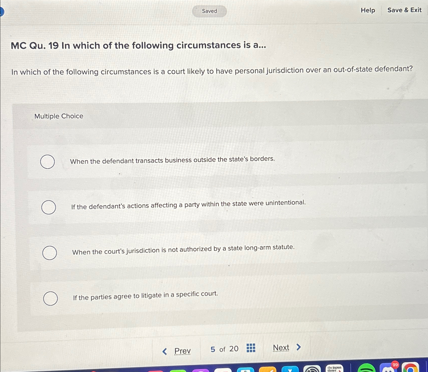  Help Save & Exit MC Qu.19 In which of the following