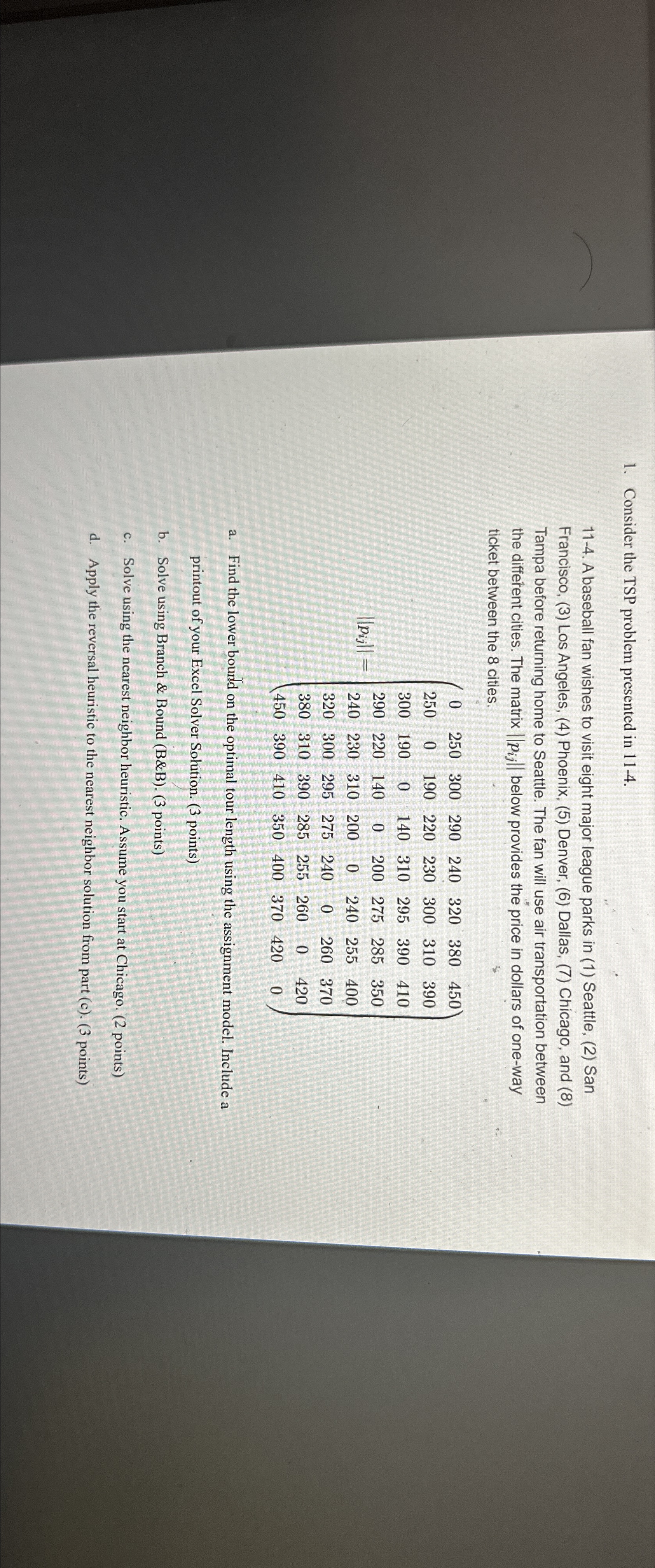  Consider the TSP problem presented in 11-4. 11-4. A baseball fan