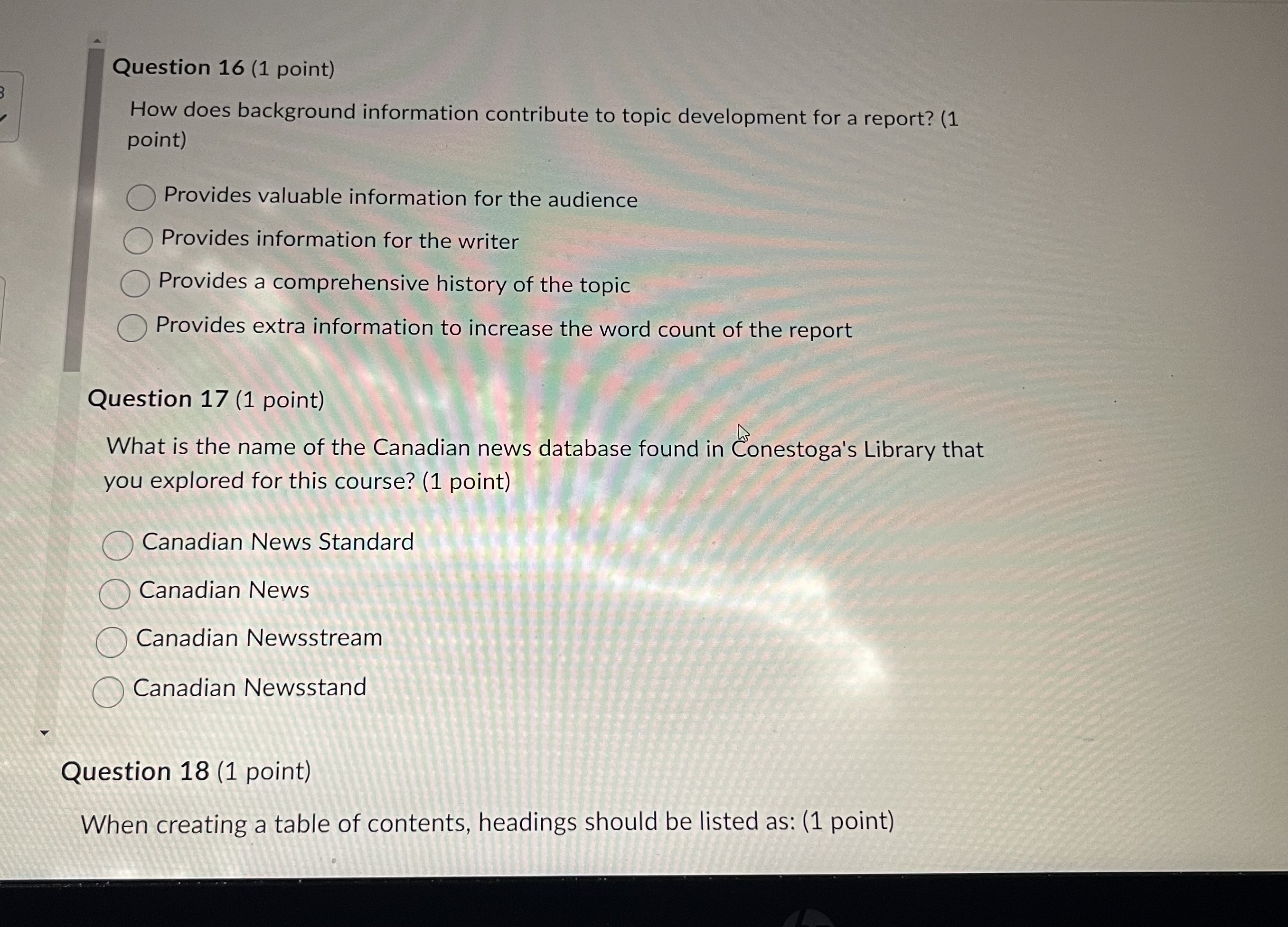  Question 16(1 point) How does background information contribute to topic development