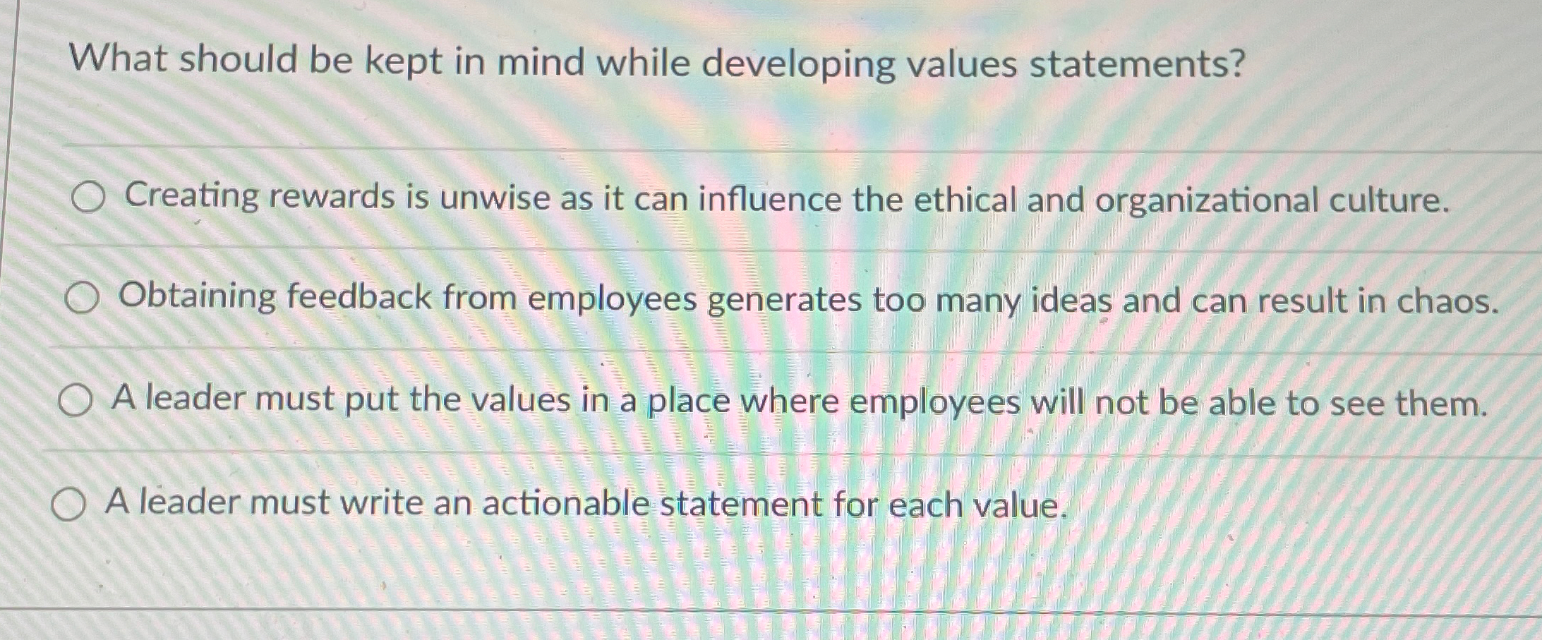  What should be kept in mind while developing values statements? Creating
