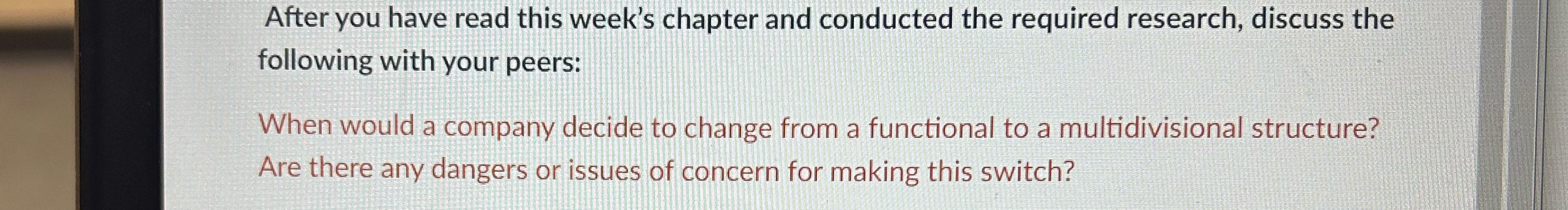  After you have read this week's chapter and conducted the required