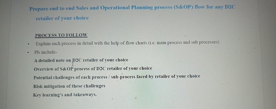  Prepare end to end Sales and Operational Planning process (S&OP) flow