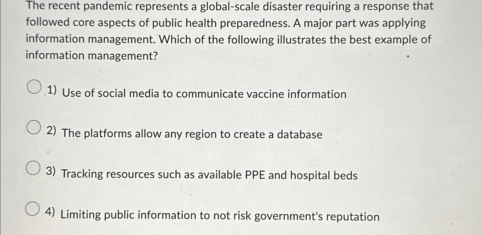 The recent pandemic represents a global-scale disaster requiring a response that