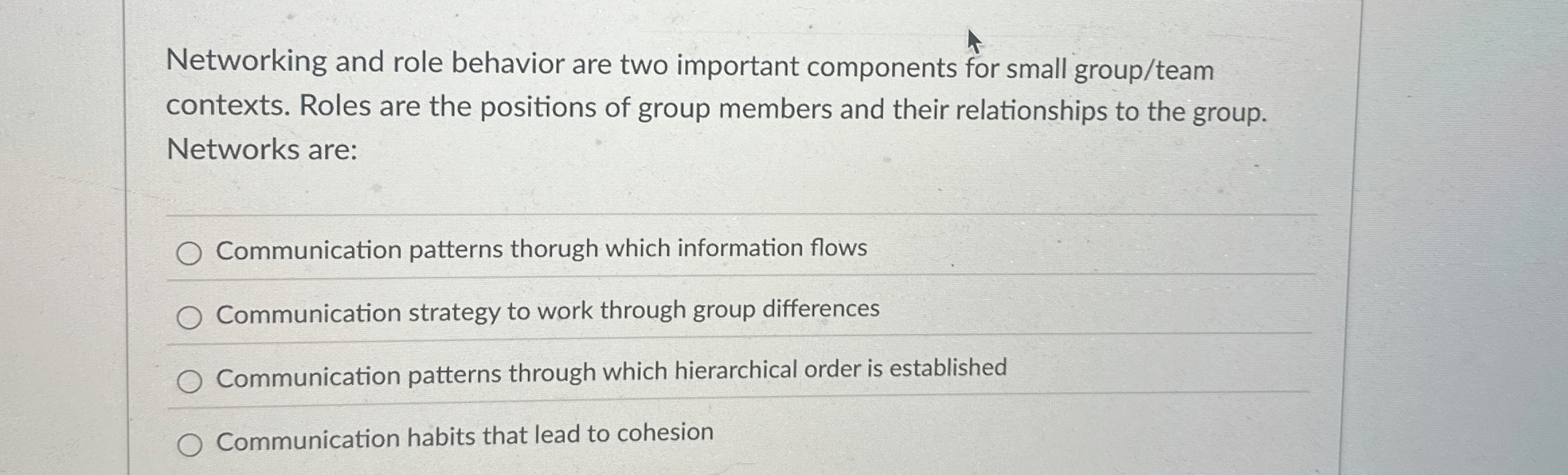  Networking and role behavior are two important components for small group/team