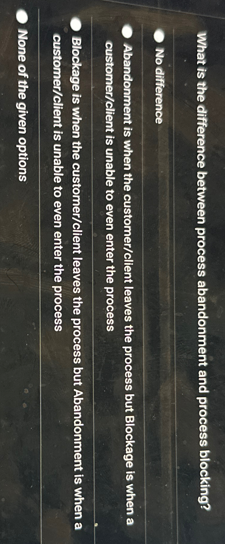 What is the difference between process abandonment and process blocking? No
