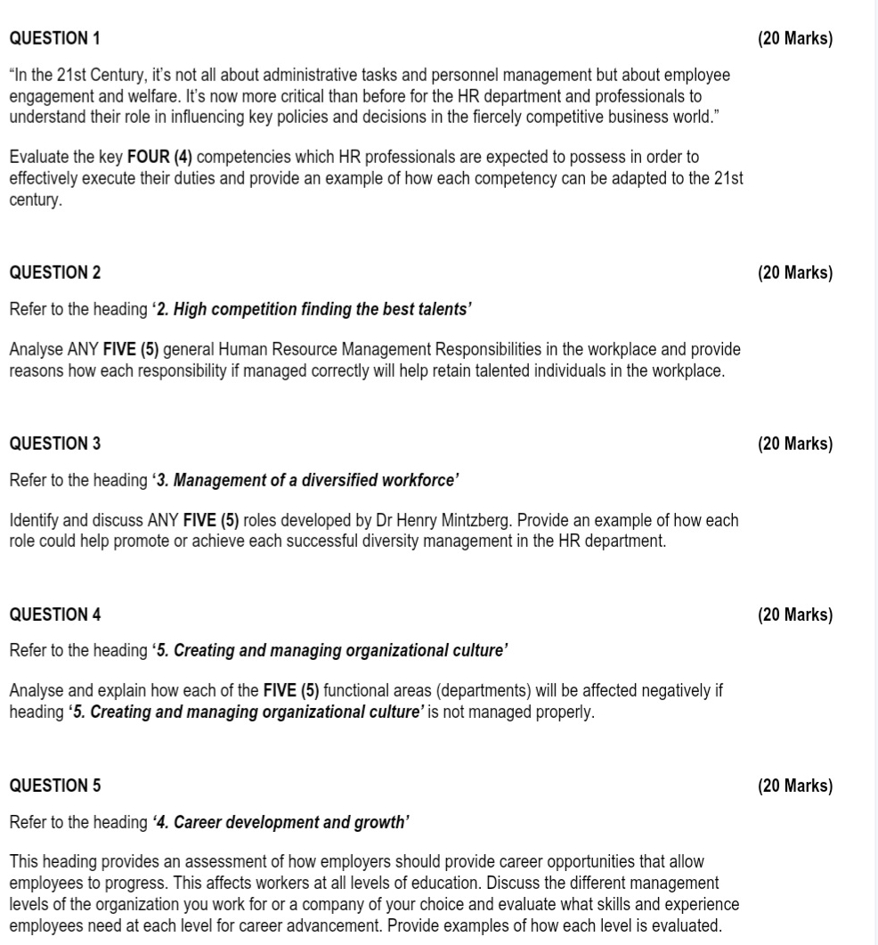  QUESTION 1 (20 Marks) "In the 21st Century, it's not all