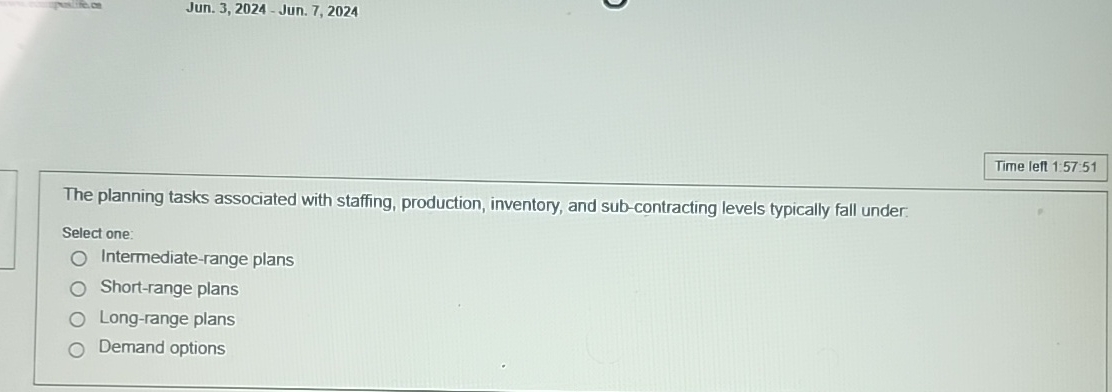  Jun. 3,2024- Jun. 7,2024 The planning tasks associated with staffing, production,