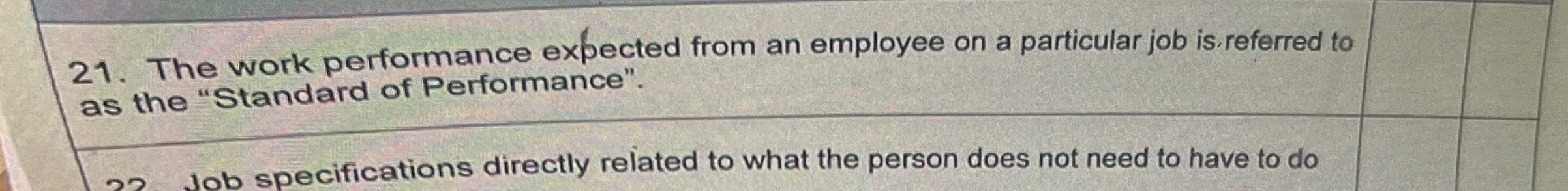  The work performance expected from an employee on a particular job