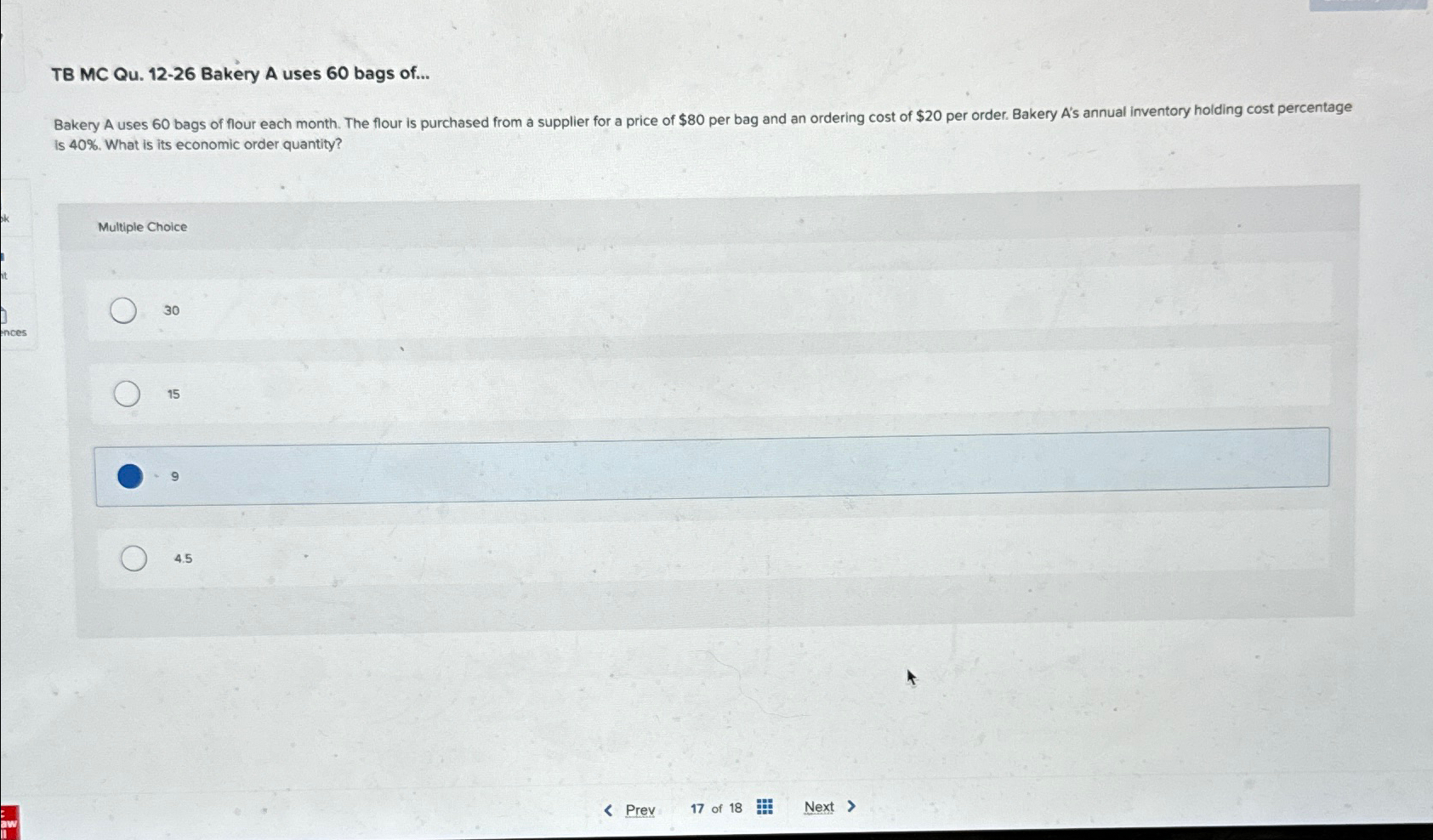  TB MC Qu.12-26 Bakery A uses 60 bags of... Bakery A