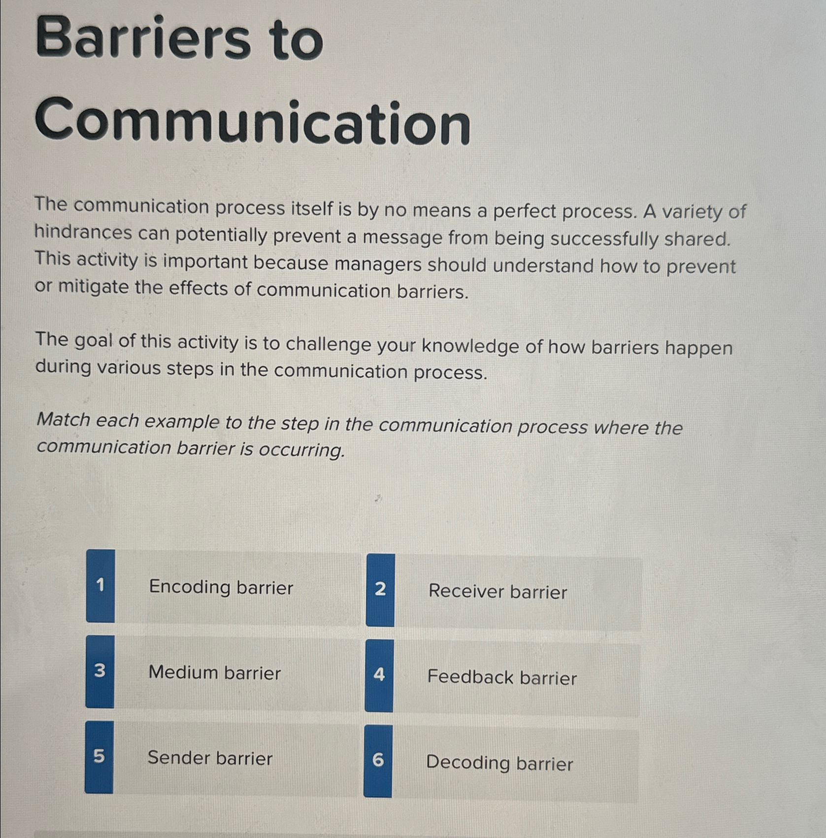  Barriers to Communication The communication process itself is by no means