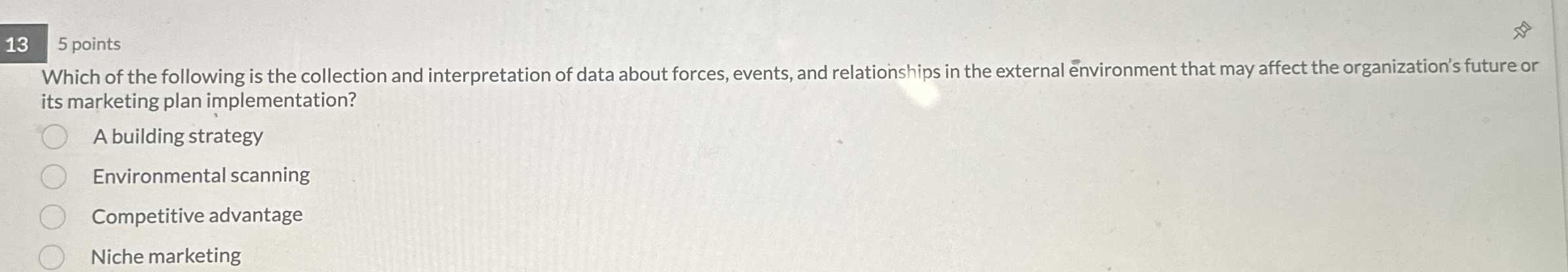  5 points its marketing plan implementation? A building strategy Environmental scanning
