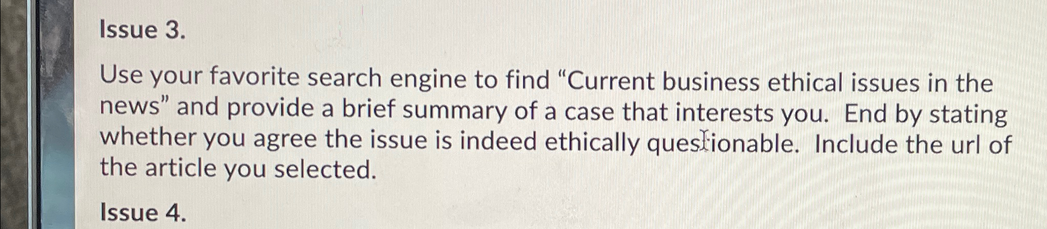  Issue 3. Use your favorite search engine to find "Current business