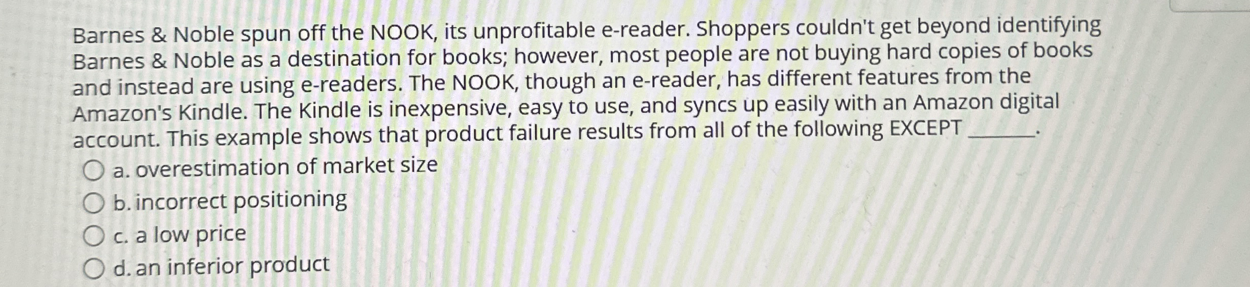  Barnes & Noble spun off the NOOK, its unprofitable e-reader. Shoppers