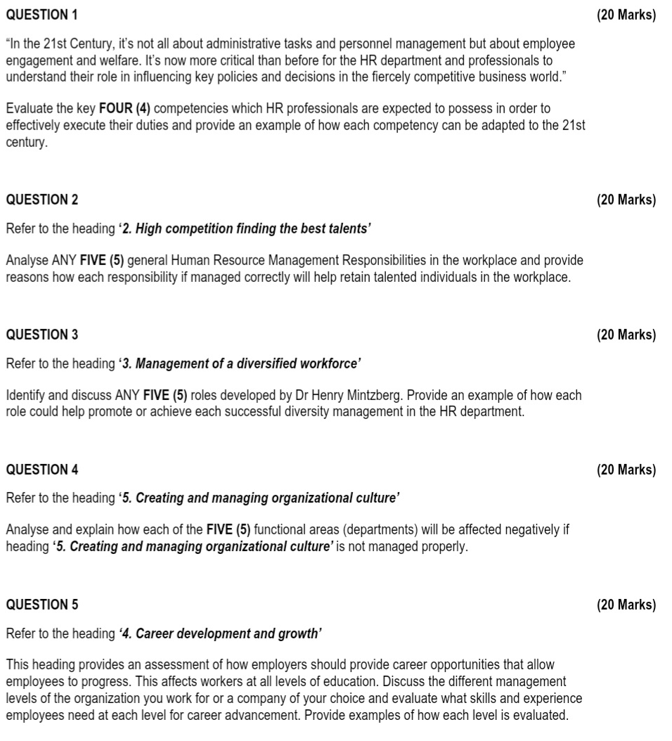  QUESTION 1 (20 Marks) "In the 21st Century, it's not all