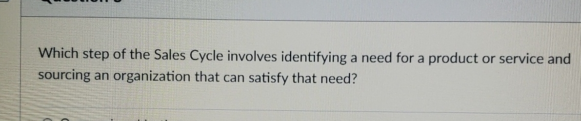 Which step of the Sales Cycle involves identifying a need for
