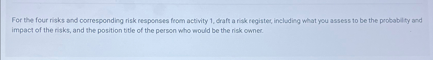  For the four risks and corresponding risk responses from activity 1,