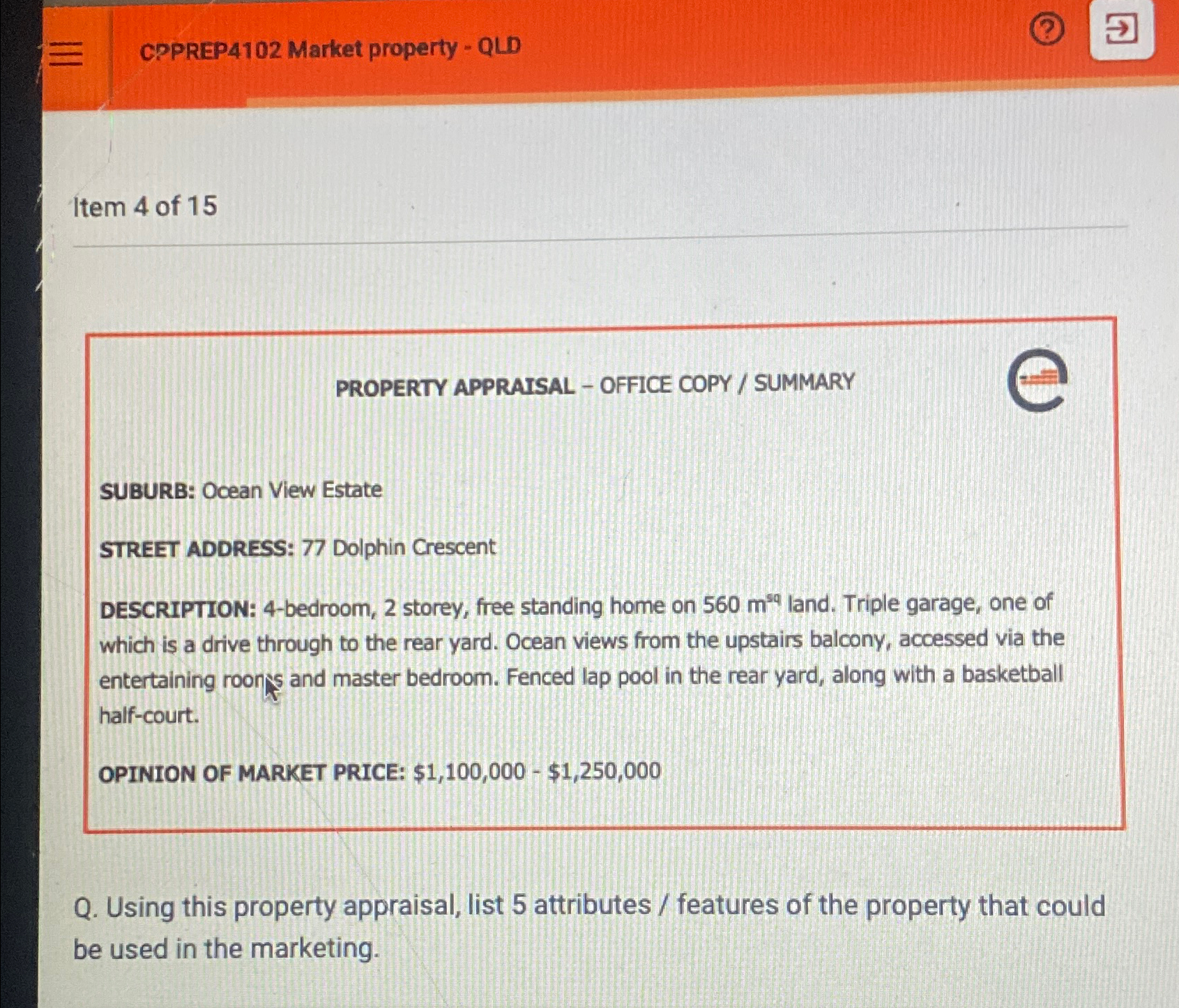  CPPREP4102 Market property - QLD PROPERTY APPRAISAL - OFFICE COPY /